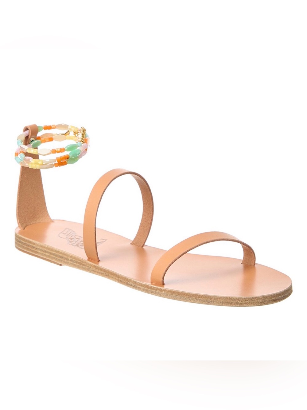 Ancient Greek Sandals Smirini Tan Leather Beaded Ankle-Strap Sandal 38 NWT